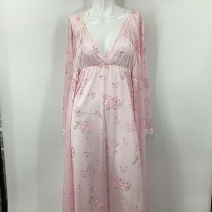 *** Nylon Pink Floral Robe & Gown *** No Tags Please See Measurements